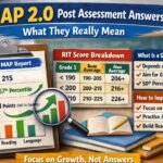 MAP 2.0 post assessment infographic showing RIT score breakdown, percentile ranking, and tips to improve MAP test results